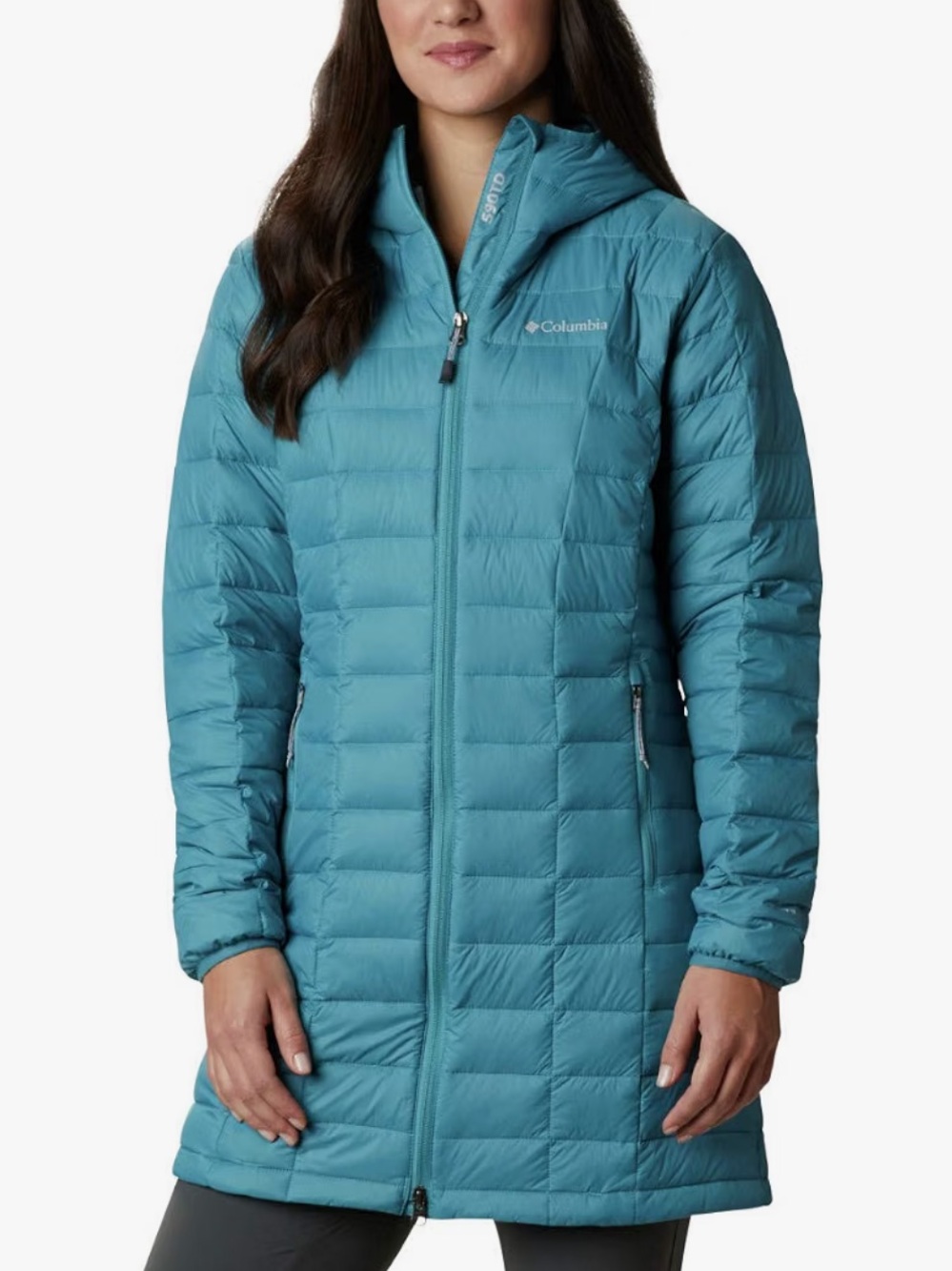 Columbia Women's Teal Hooded TurboDown Mid-Length Puffer Jacket